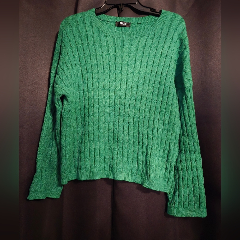 Stylewe Green Cable Knit Sweater | Textured Long Sleeve Pullover | Women’s L